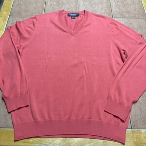 Brooks Brothers Country Club Men's Sweater Silk Cotton V Neck Orange Sz‎ Large